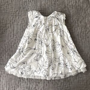 Vintage BABY GAP DRESS BLACK BOWS WHITE cap sleeve tulle ruffle 6-12 months